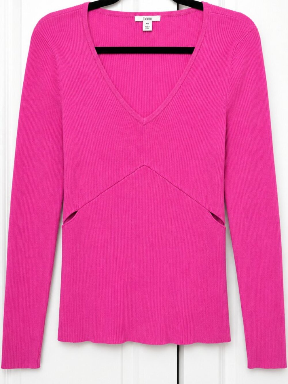 Bar III Women XXL Pink Ribbed Knit Cutout V-Neck Long Sleeve Sweater Top